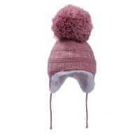 H644: Sherpa Lined Knit Hat w/Pom Poms (0-12m)